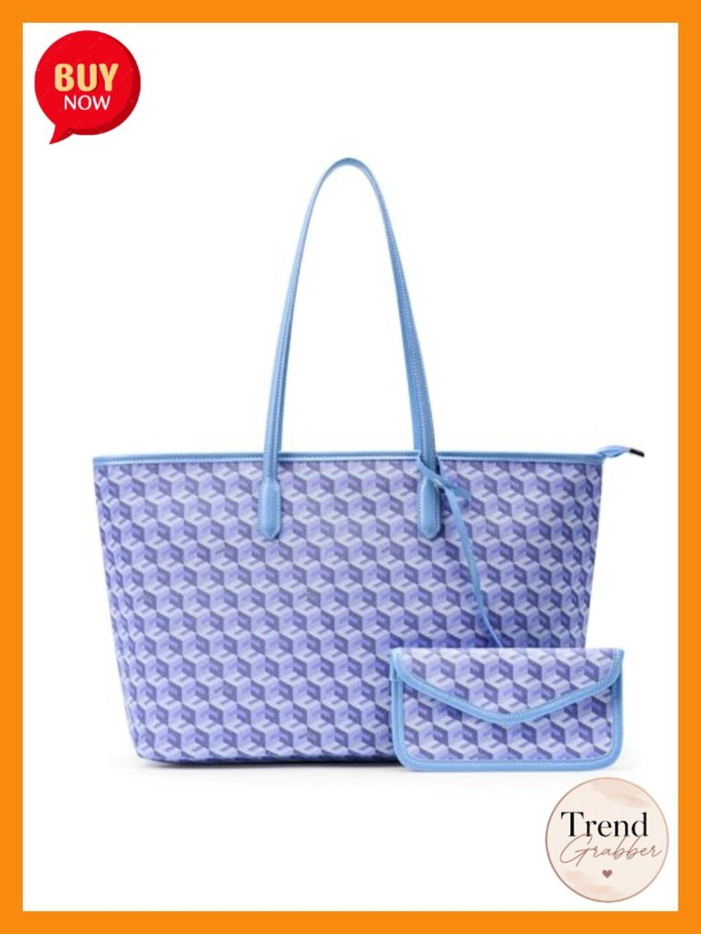 3D Cube Tote Bag Cubic Monogram Print PU Leather Women Weekender Shopper